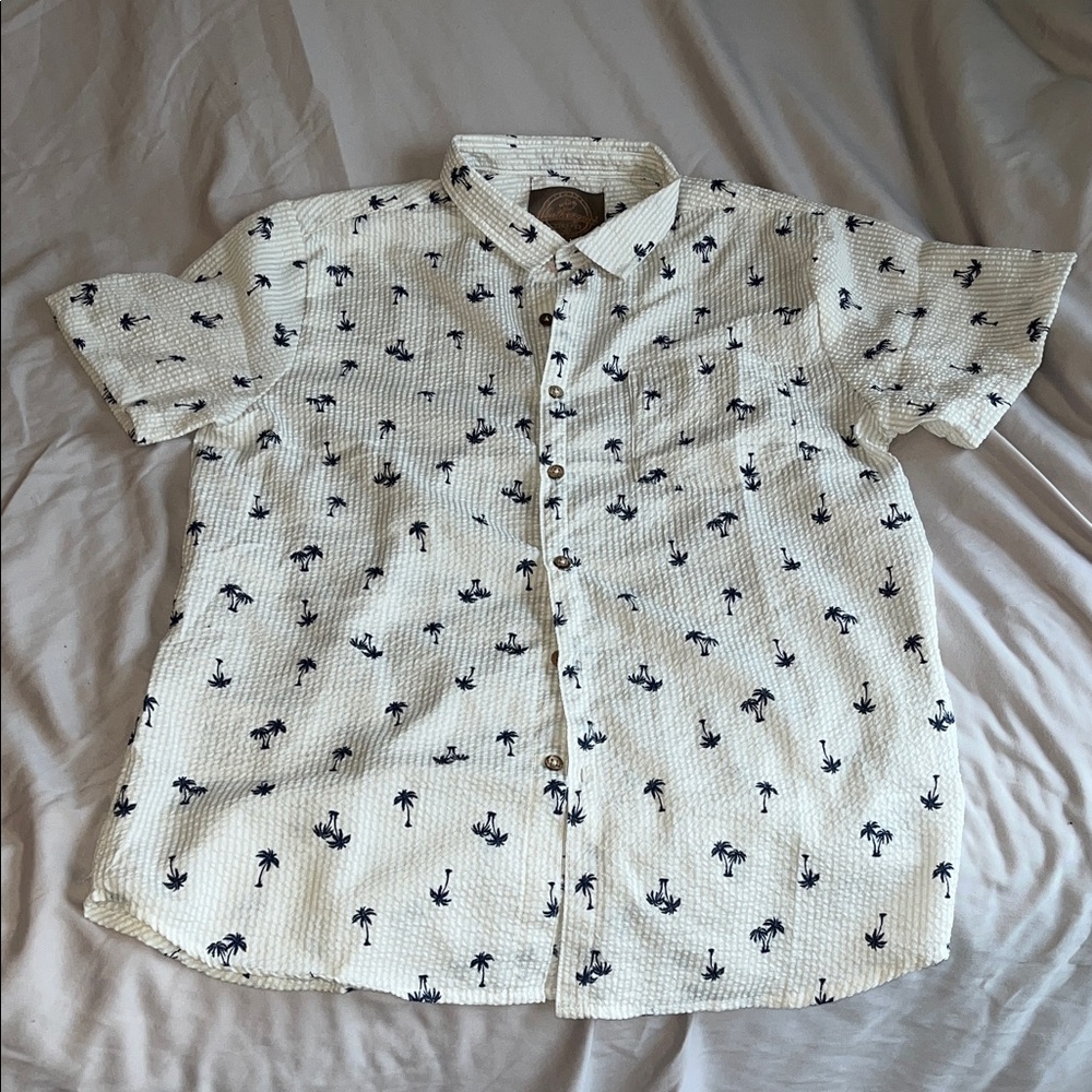 Men's IvoryPalm Tree Print Button-Down Shirt